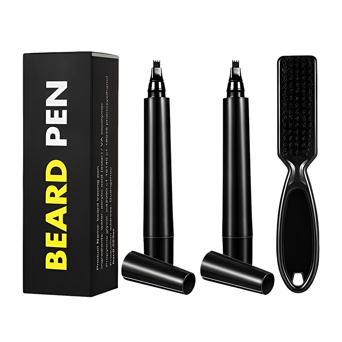 Kit Barba Uomo, Penna Per Barba Con Punta Micro-Fork Impermeabile, Per Migliorare La Peluria Facciale, Lunga Durata, Aspetto Naturale (Nero) - 1