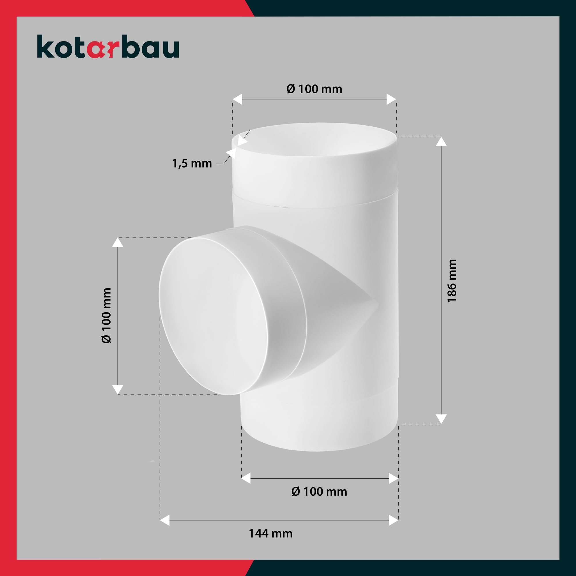 KOTARBAU® Łącznik trójnik do systemów wentylacyjnych Ø 100 mm z ABS rura wentylacyjna do przewodów wentylacyjnych trójdrożne złącze rurowe