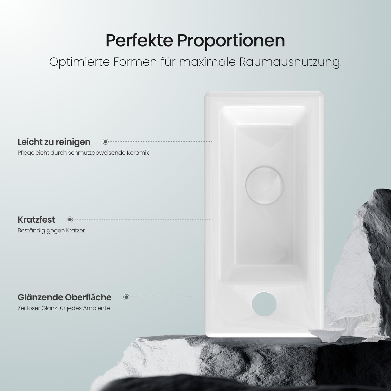 EMKE Lavabo da 36,5 x 18 x 9 cm, piccolo lavandino bianco, da appendere, per WC degli ospiti e bagno, rubinetto sinistro, montaggio a parete