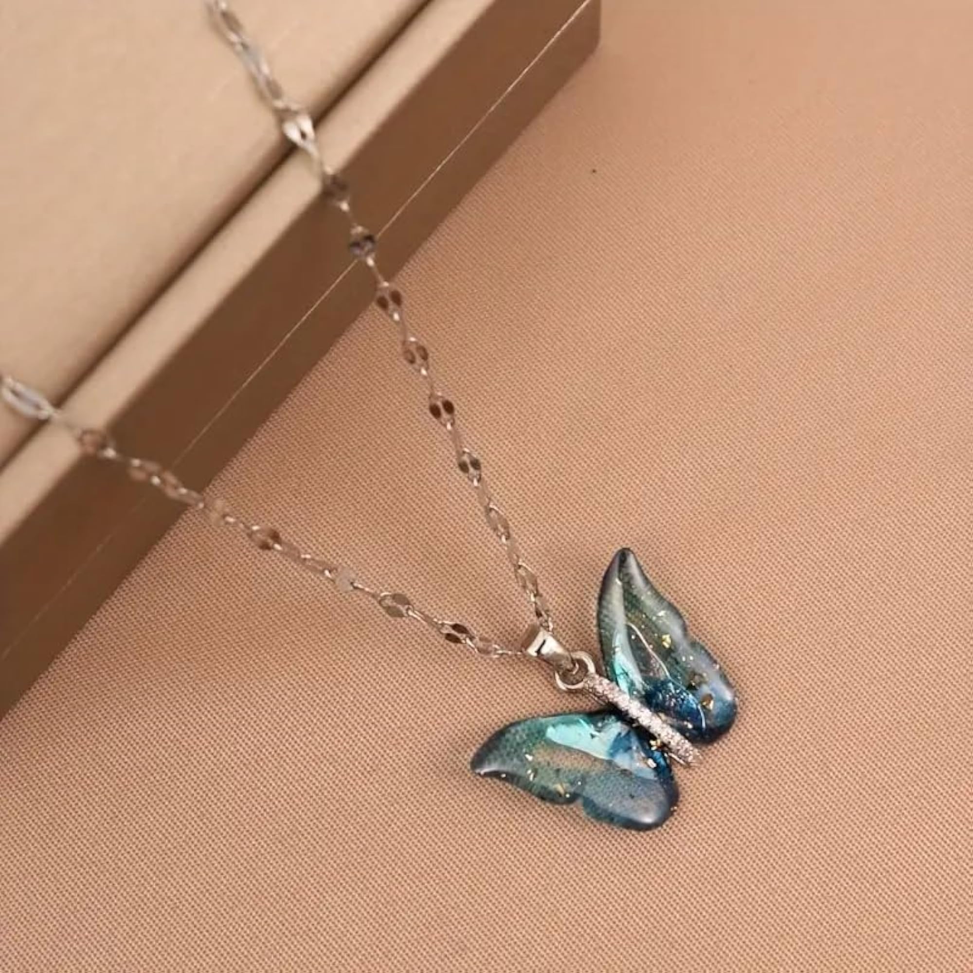 AD Diamond Winged Butterfly Pendant Necklace, Stylish