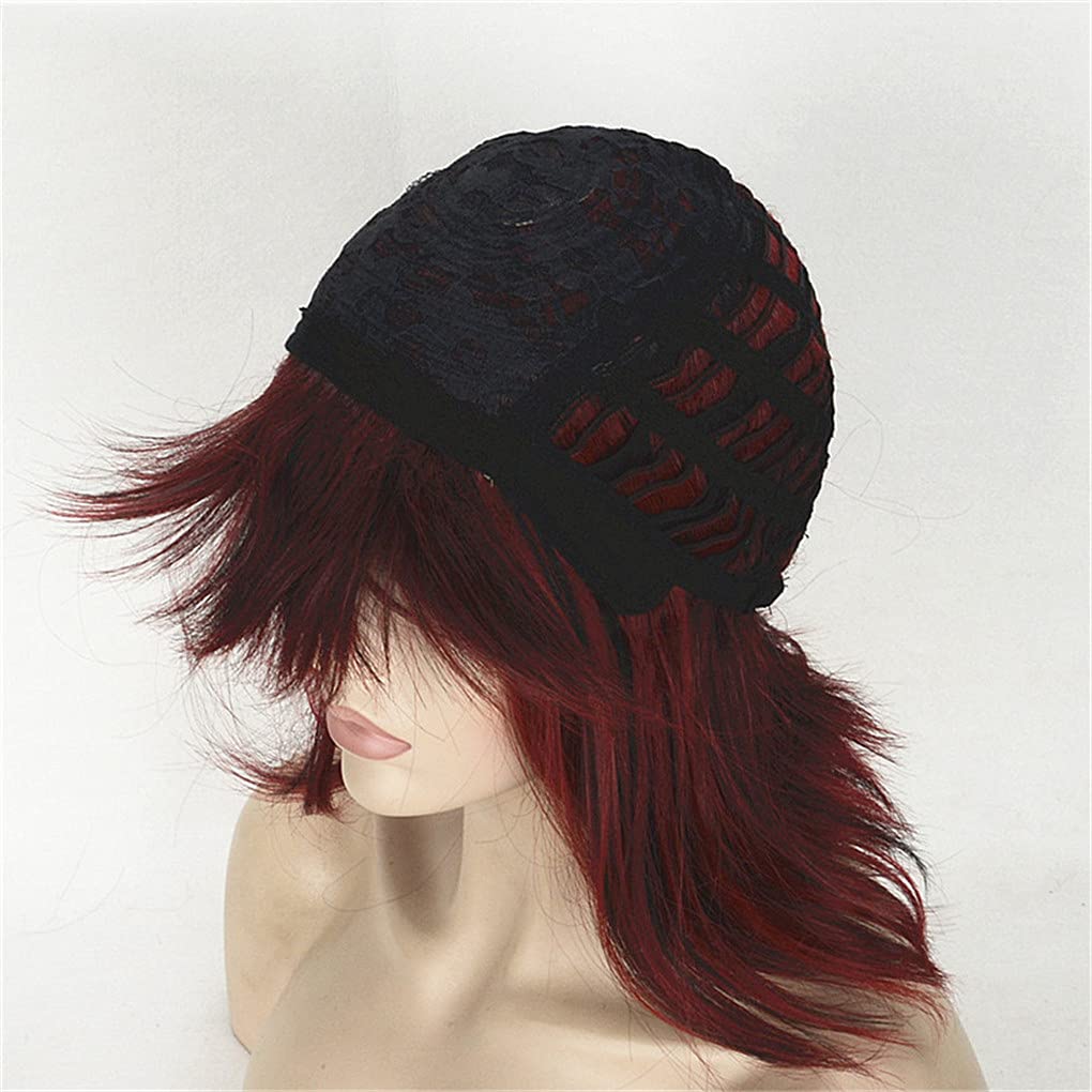 Perruque Synthétique Courte Rouge Avec Frange - Lisse Et Raide - Taille Moyenne Avec Bonnet Inclus
