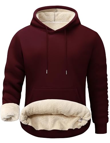 Flygo Men's Casual Fleece Sherpa Lined Hoodie Winter Warm Pullover