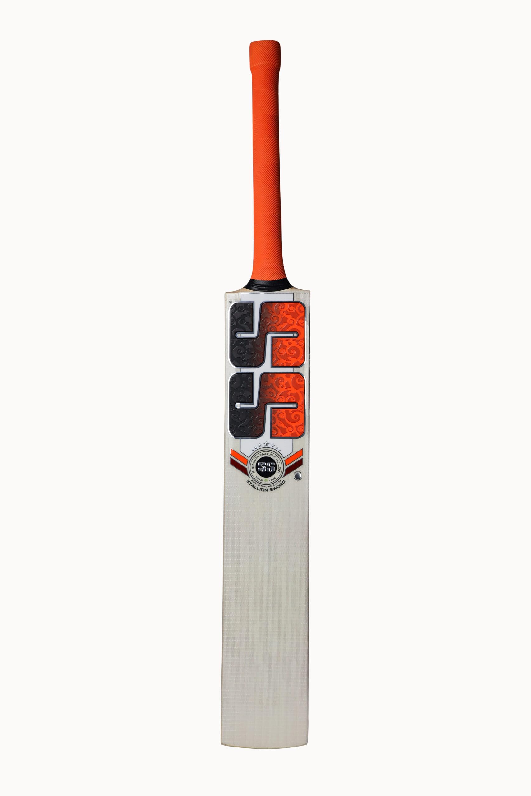 Mazza da cricket in pelle di salice inglese, con manico corto, per adulti, a grandezza naturale, con protezione completa, 1 protezione per le dita