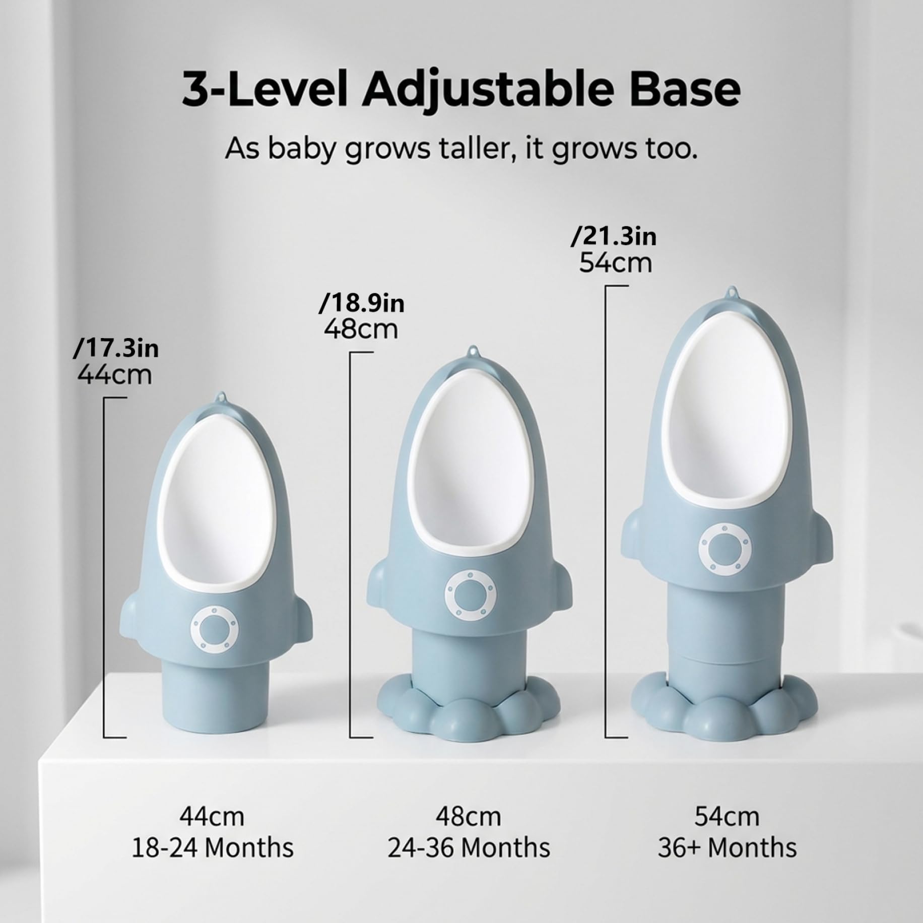 Kleinkind-Urinal, verstellbares, spritzwassergeschütztes Baby-Töpfchen mit lustiger Cartoon-Form zum Aufhängen/Stehen, leicht zu reinigendes Trainings-Töpfchen für Jungen von 1–6 Jahren, Wathet, Trai