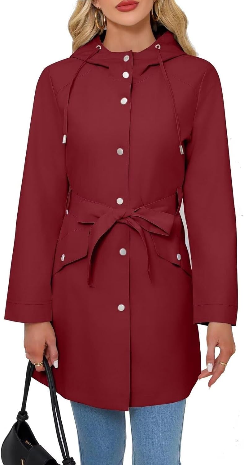 Women's Lightweight Anorak Utility Jacket with Hood Pockets Waterproof Coat Casual Button Coats