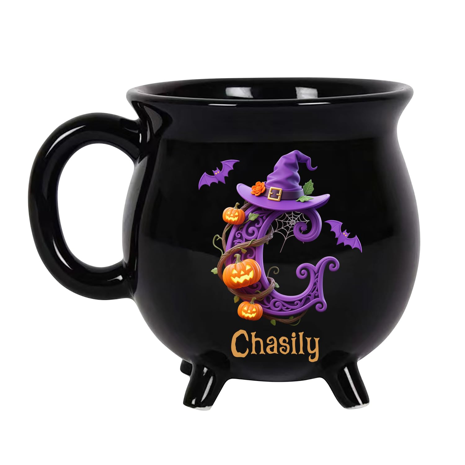 OOEREWGF Witches Brew Personalized Witch Cauldron Mug,Custom Halloween Name Beautiful Witch Coffee Black Ceramic Witchy Tea Cup, Customized Halloween Mug Witchy Gifts for Her Women Besties (S-08)