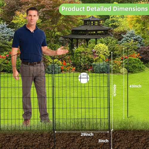 Image of Decorative Garden Fence 40in (H) x12ft (L), 5 Pack No Dig Fence Animal Barrier for Dog, Arched Flower Bed Edging, Wire Border Panel Fencing for Yard Patio Outdoor Decor