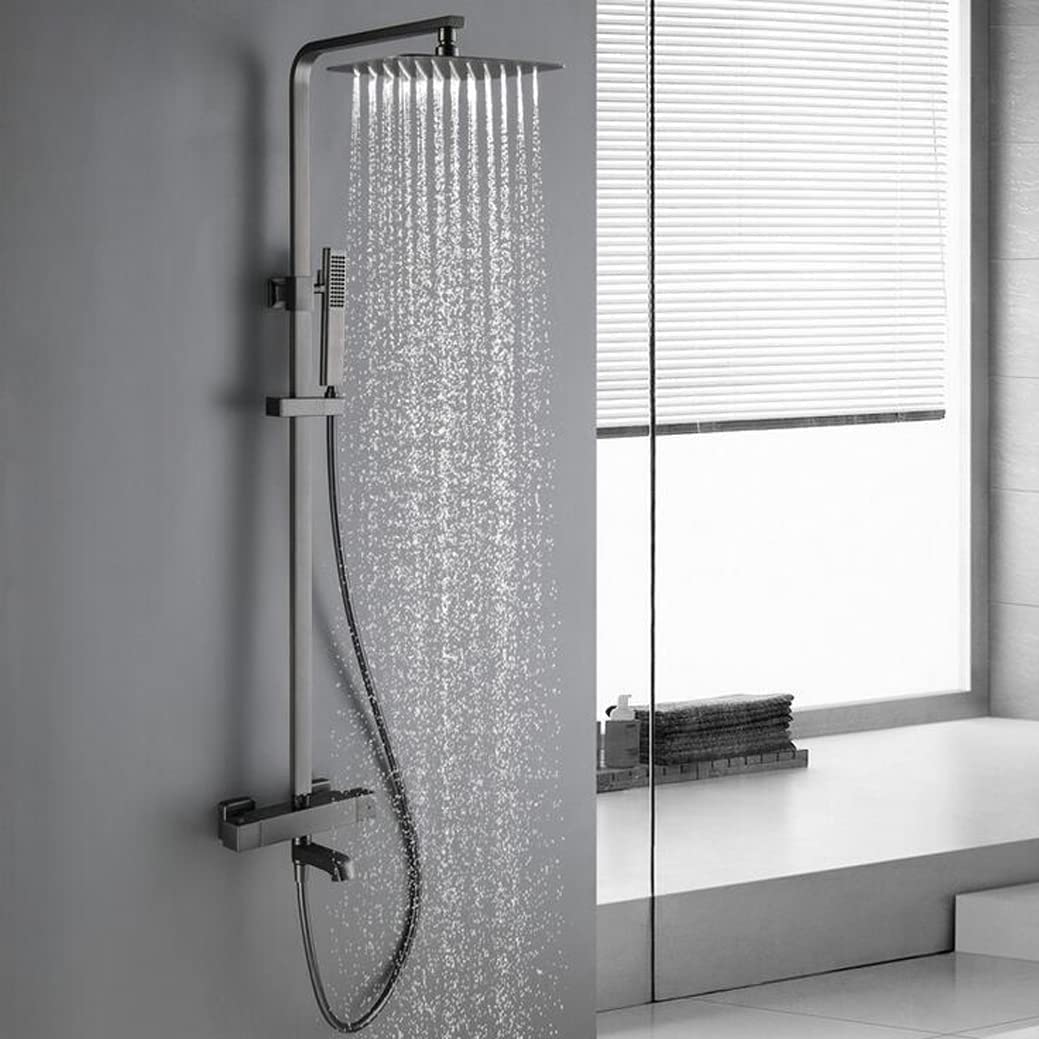 DFGHNBVC Shower Set Shower System, Gun Gray Thermostatic Shower Taps Set Brass Diverter Mixer Bathroom Rain Shower Head Bath With Rainfall Shower Head And Handshower, Wall Mounted Shower