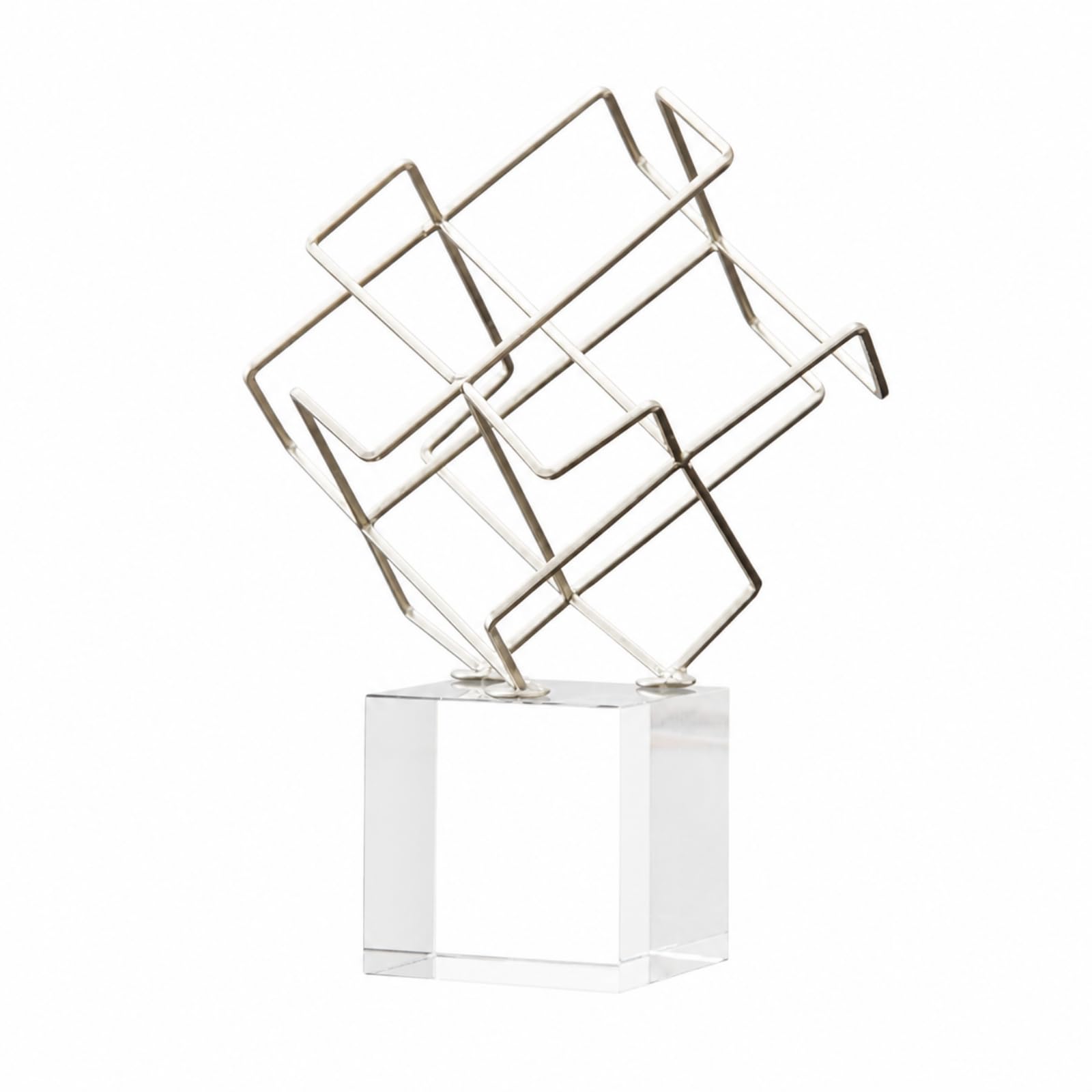 rockible Figura Conceptual Metal | Adorno Metal con Base Acrílico, Tridimensional, para Oficina, Estantería, Plata, Estilo B