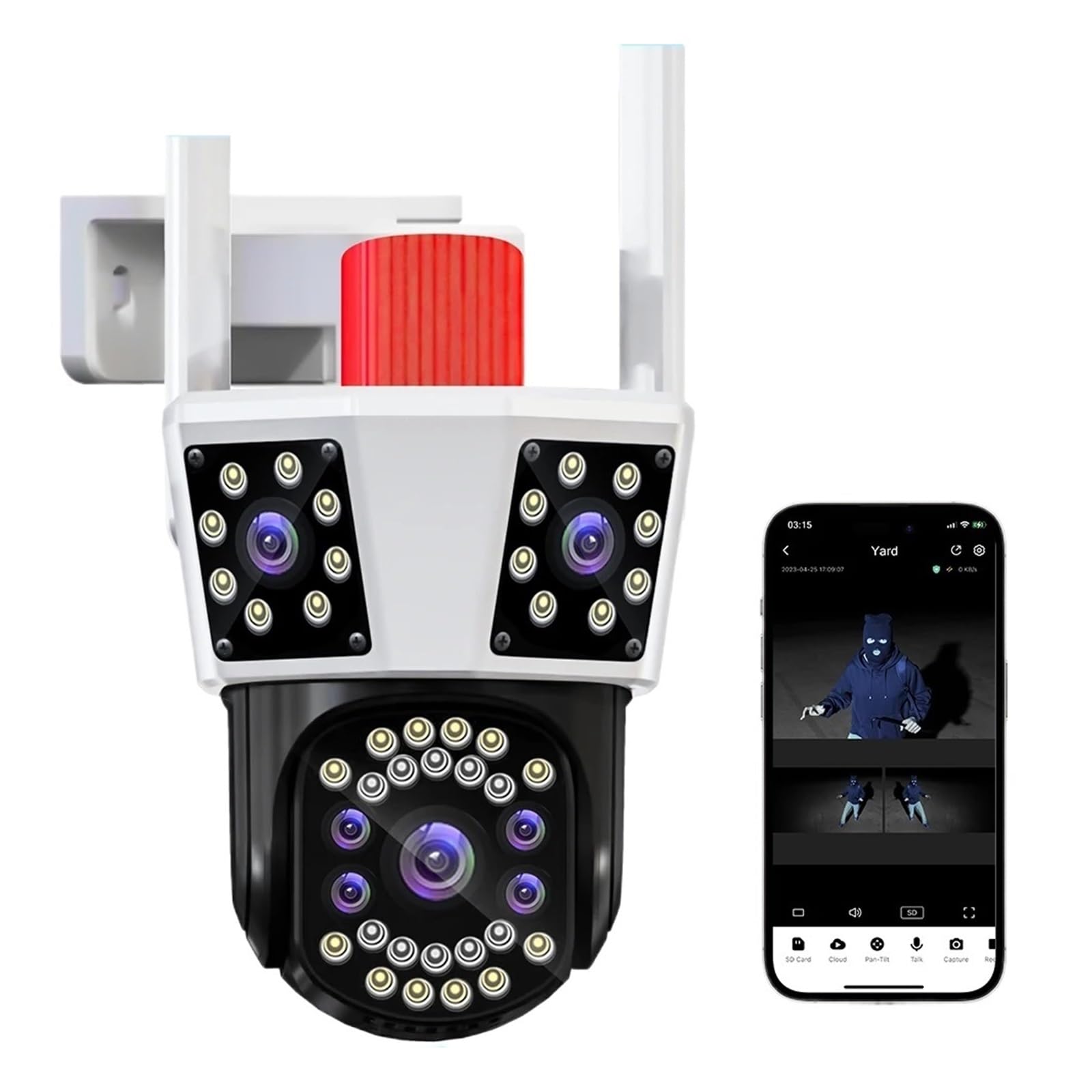 Kamera bezpieczeństwa, Zewnętrzna wodoodporna kamera IP HD PTZ 8X Zoom Trzy obiektywy ekrany Kamera wideo CCTV Ochrona bezpieczeństwa(12MP No Card)