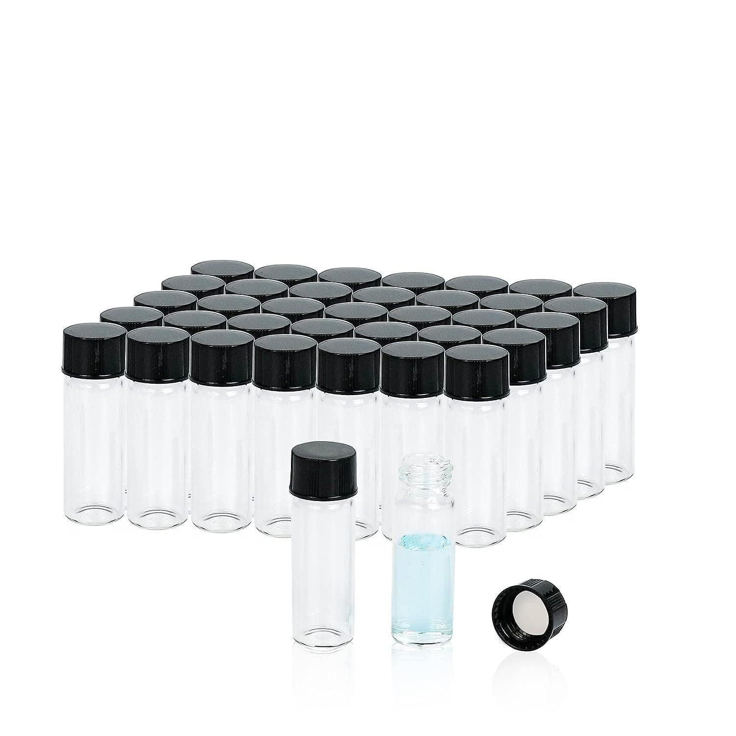 100 piezas Frascos Muestra Vidrio 30 ml Vials Borosilicato Transparentes con Tapas Negras - Estancos(Brown,20mL)