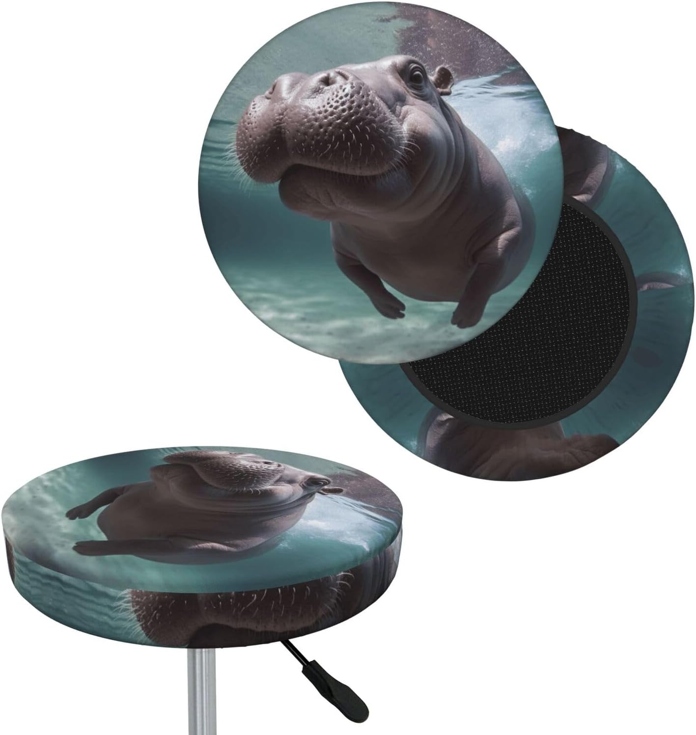 Bar Stool Cover Round Elastic Stool Cushion Covers Diving Hippo Bar Chair Cover Washable Stool Cushion Slipcover Stretch Stool Seat Covers for 12-14 Inch Chair