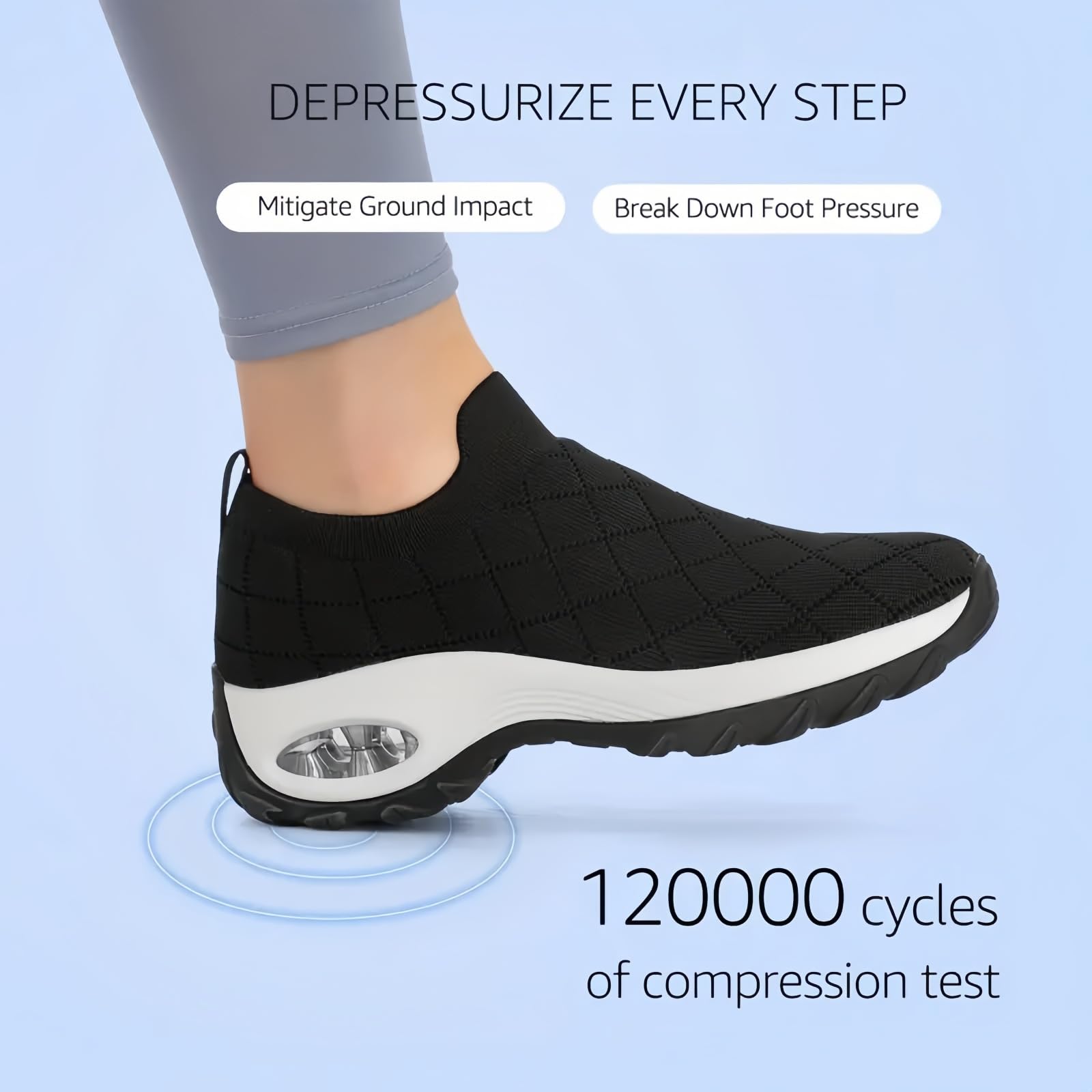 Damskie wsuwane buty do chodzenia z podparciem łuku, antypoślizgowe skarpety, pikowane, dzianinowe trampki z podeszwą z poduszką powietrzną, wygodne, sportowe, do pracy, biegania, pielęgniarki