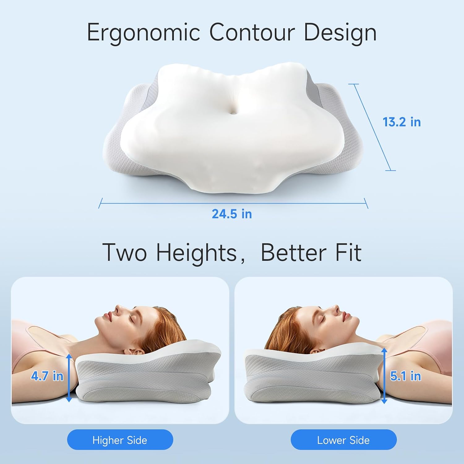 Butterfly Contour Memory Foam Pillow, Cervical Pillow for Neck & Shoulder Support, Ergonomic 3D Zoned Design, Cooling Breathable Cover, Pillow for Back, Side & Stomach Sleepers, (Cloud White)