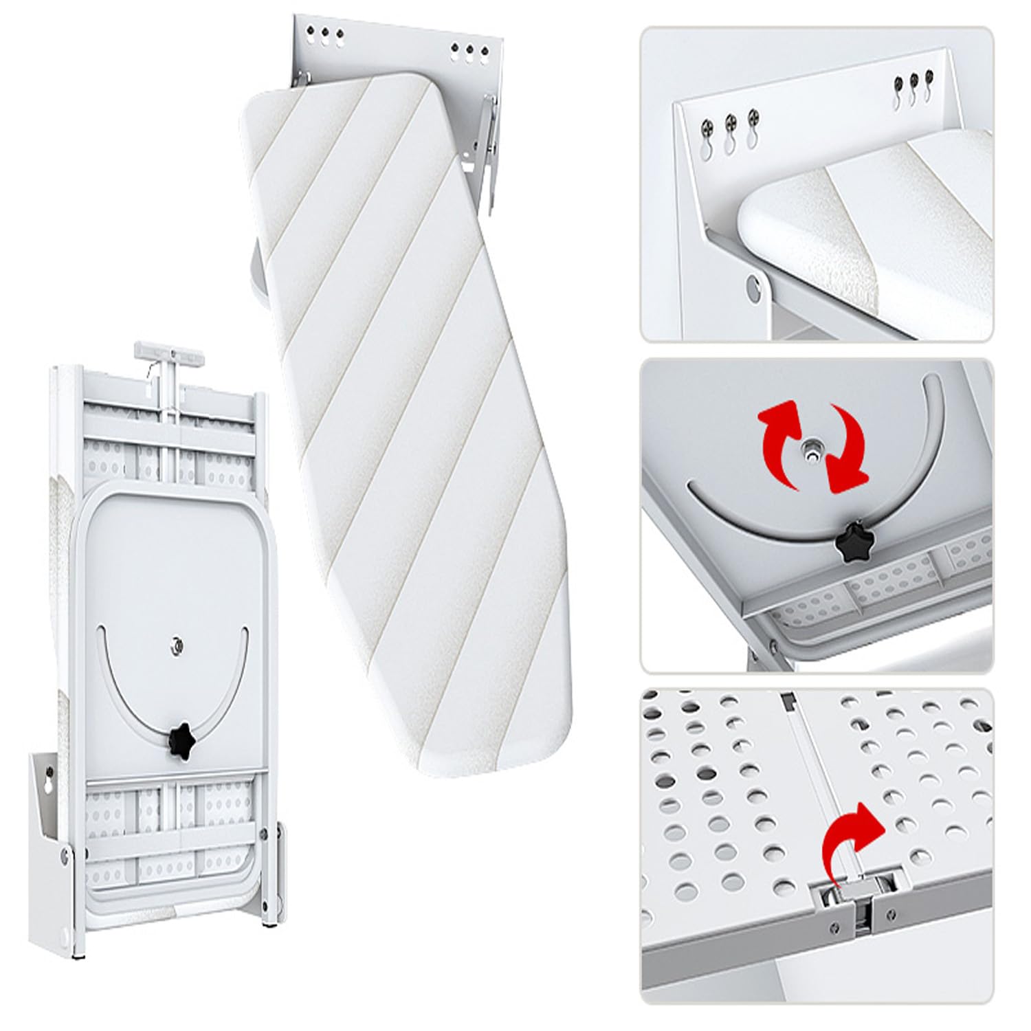 Planche à Repasser Murale avec Housse en Coton résistant à la Chaleur 95 x 33 x 18cm Planche à Repasser Murale Peu encombrante - Rotative à 180 ° - pour Fer à Repasser à Vapeur,