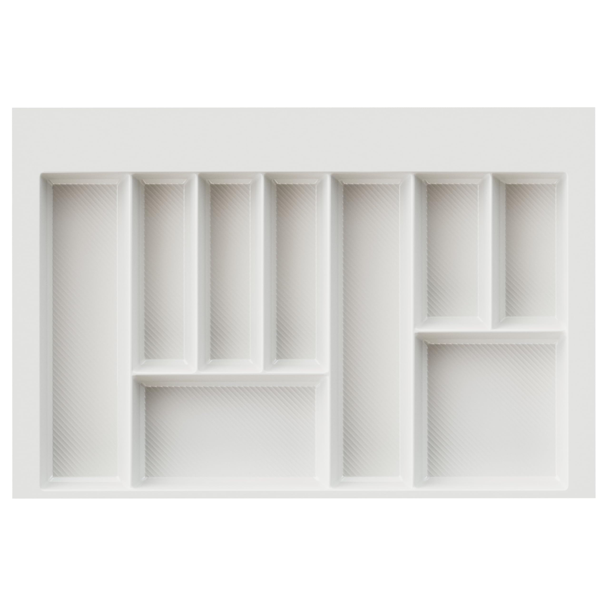 Sossai organizador de cubiertos Divio Grip para cajones de 80 cm de ancho, 75 x 49 cm – recortable, 9 compartimentos, color: blanco, organizador de cubiertos de plástico resistente