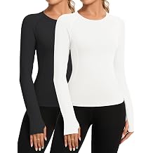 Loovoo Women Long Sleeve Workout Tops Compression Athletic Shirts Slim Fit