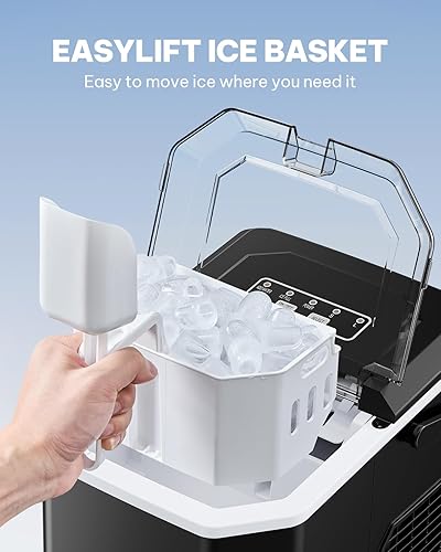 Miniatura 5 de Silonn - Máquina para hacer hielo para encimera, con asa, 26 libras en 24 horas, 9 cubos de hielo en 6 minutos, autolimpiante, con recipiente y