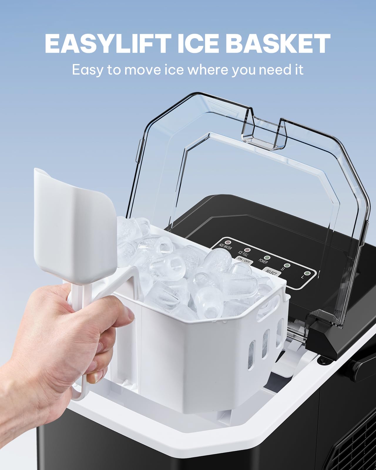 Silonn Ice Maker Countertop Machine With Handle, 26lbs In 24h, 9 Ice Cubes Ready In 6 Mins, Self-Cleaning Ice Makers With Basket And Scoop, Ideal For Home, Kitchen, Camping, RV on Fridge.com - View 5