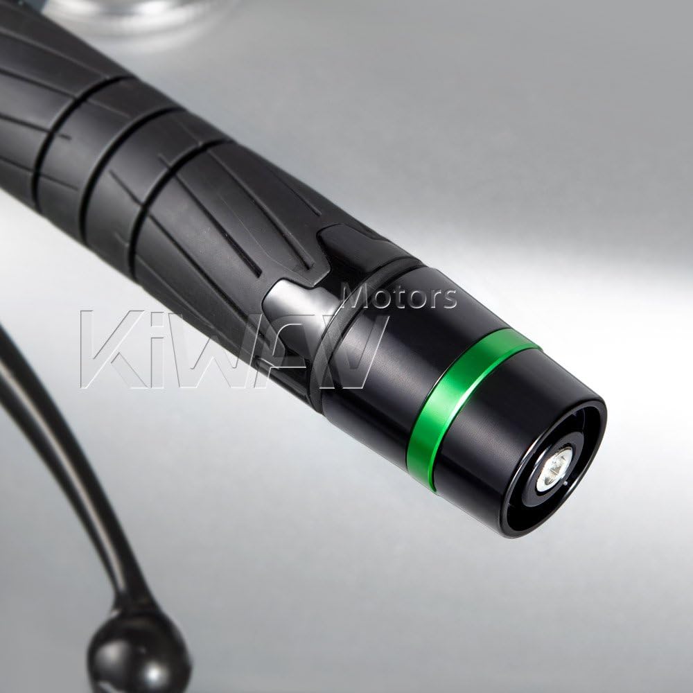 KiWAV Motorcycle Green CNC Aluminum Bar Ends Rubber Mount Two-Tone Color Style Universal Fit 7/8 and 1 Inch Hollow Bar