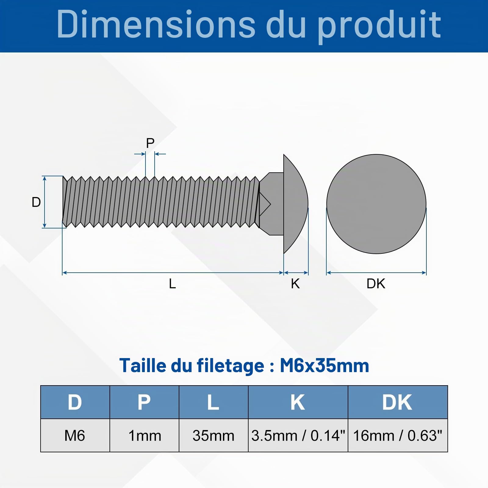 sourcing map Lot de 30 boulons de carrosserie M6 x 35 mm en acier inoxydable 18-8 (304) à tête ronde et à col carré - Vis en oxyde noir pour accessoires de fixation - Noir