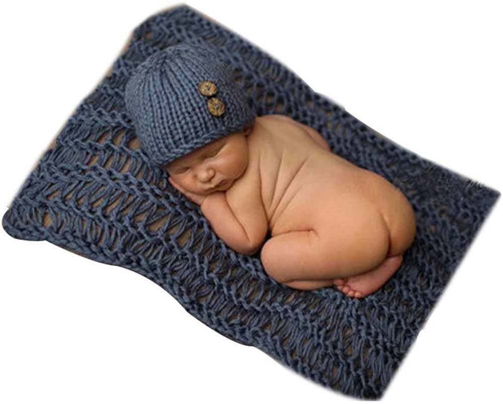 Ufraky Newborn Monthly Baby Photo Props Outfits Crochet Knitted Costume Set for Boy Girls Photography Shoot