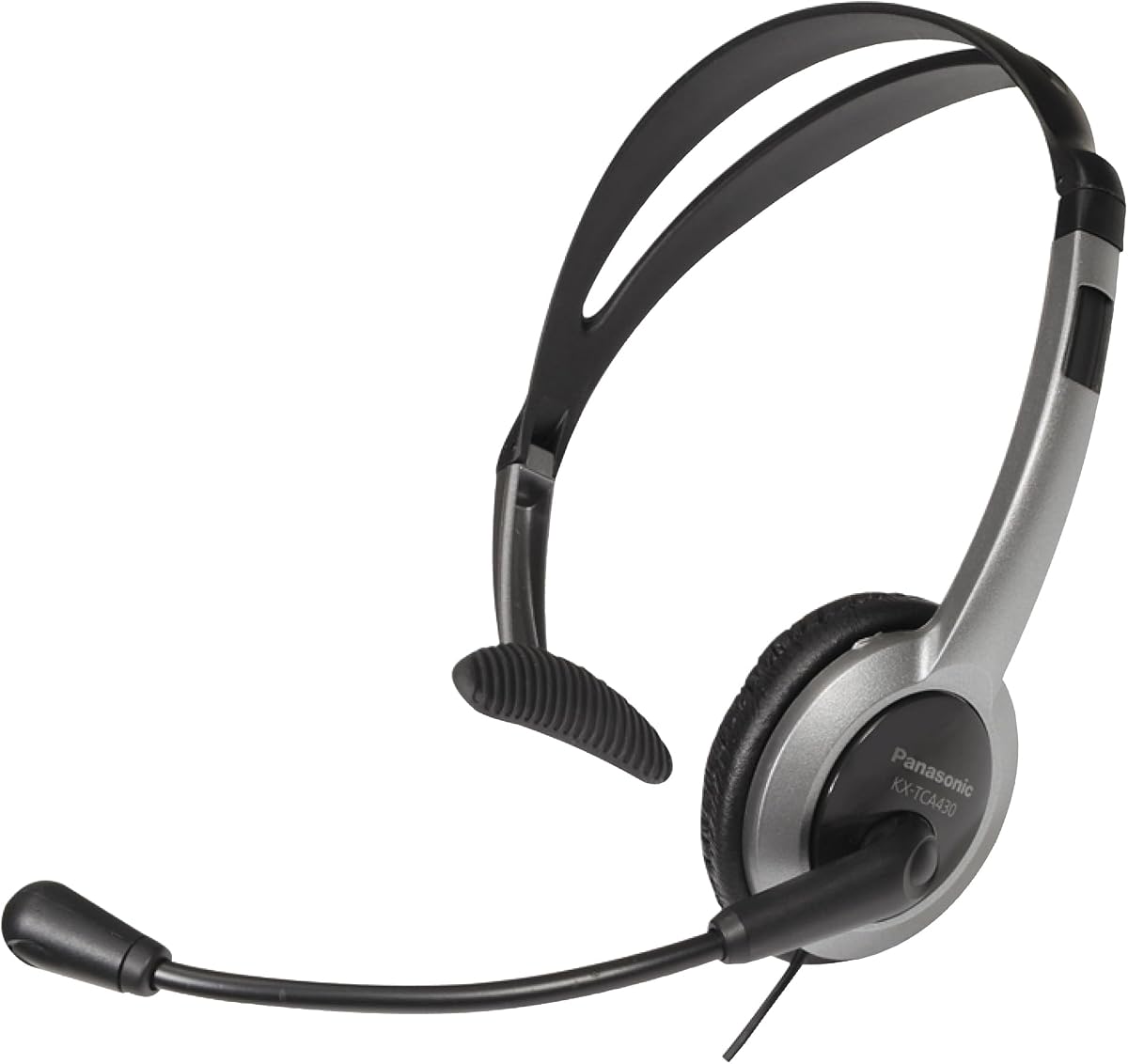 Auriculares Comfort Fit para teléfonos fijos inalámbricos de la serie TCA, Auriculares plegables con micrófono flexible con cancelación de ruido y control de volumen, Conector de 2,5 mm, Gris/Plata KX-TCA430