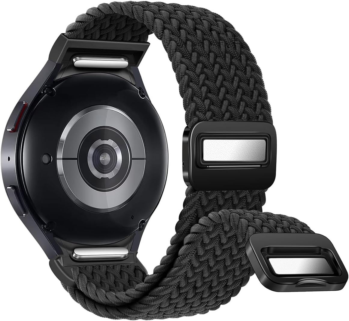 One Click No Gap Braided Bands Compatible with Samsung Galaxy Watch 7 6 4 5 FE Band 40mm 44mm/Galaxy Watch 6 4 Classic 47mm 43mm 42mm 46mm/Watch 5 Pro 45mm, 20mm Elastic Nylon Sport Strap Men Women