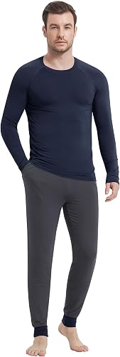 NACHILA Mens Pajamas Set Viscose Made from Bamboo Fit Long Sleeve Pj Set