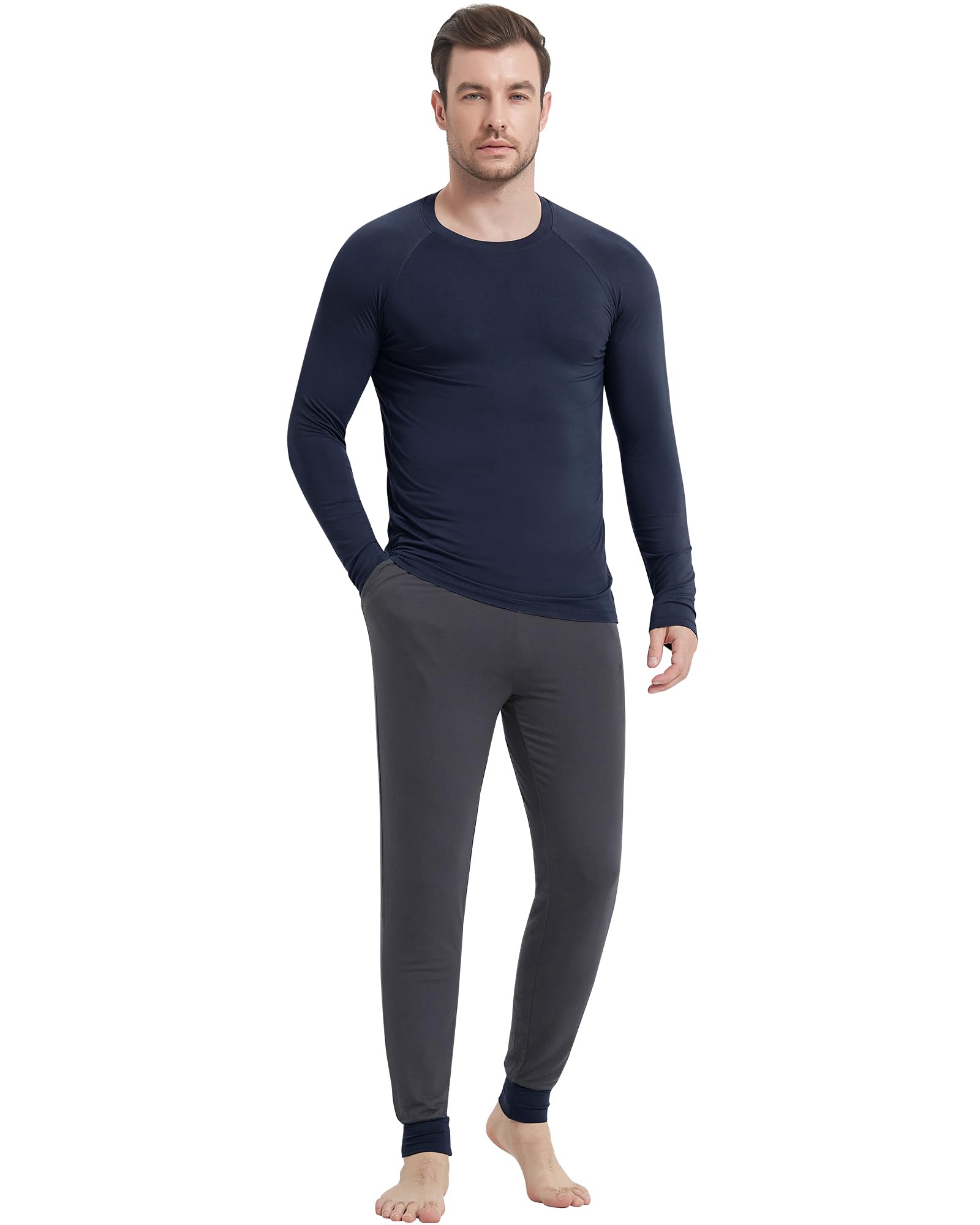 NACHILA Mens Pajamas Set Viscose Made from Bamboo Crew Neckline Top Pjs