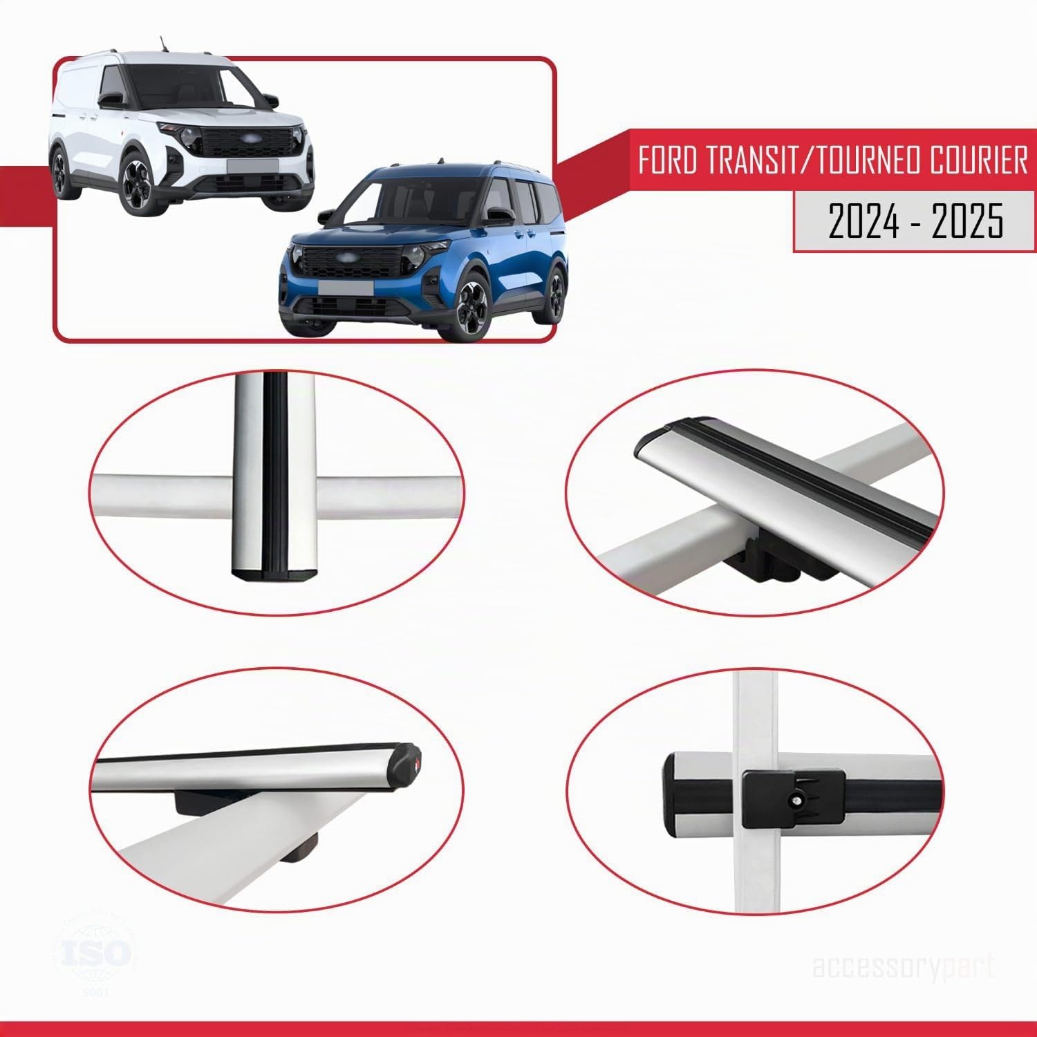 Compatibile con Ford Transit/Tourneo Courier 2024-2026 BASIC Model Barre Tetto Portapacchi Auto Barre Portatutto Grigo Alluminio 2 Barre