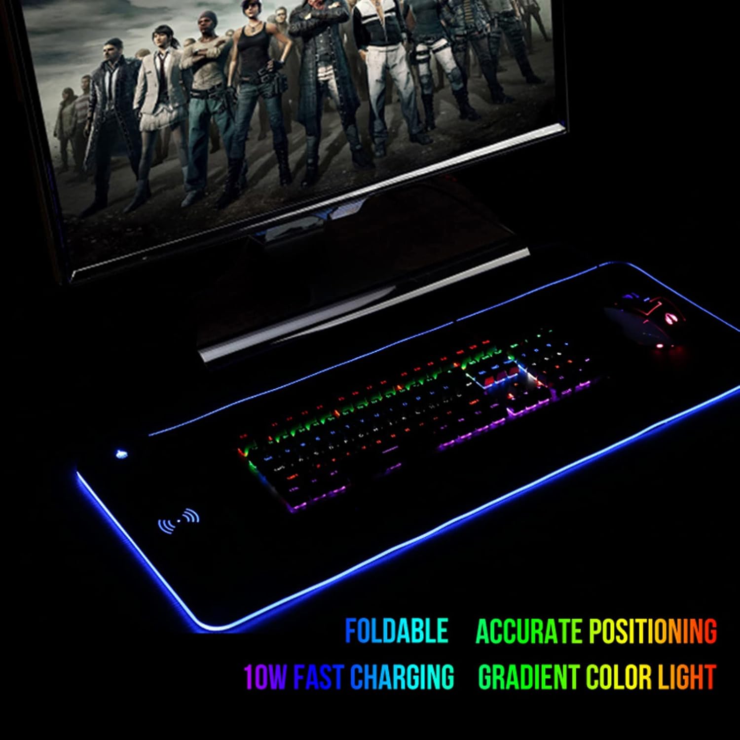 RGB Wireless Charging Mouse Pad,Large Gaming Mouse Pads Mat with Wireless Charging 7 Static Light Modes and 3 Dynamic Modes Waterproof Keyboard Mat