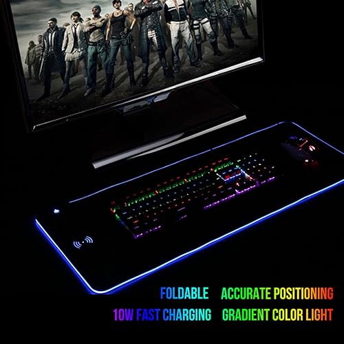 Miniatura 3 de Alfombrilla de mouse de carga inalámbrica RGB, alfombrilla grande para mouse para juegos con carga inalámbrica, 7 modos de luz estática y 3 modos