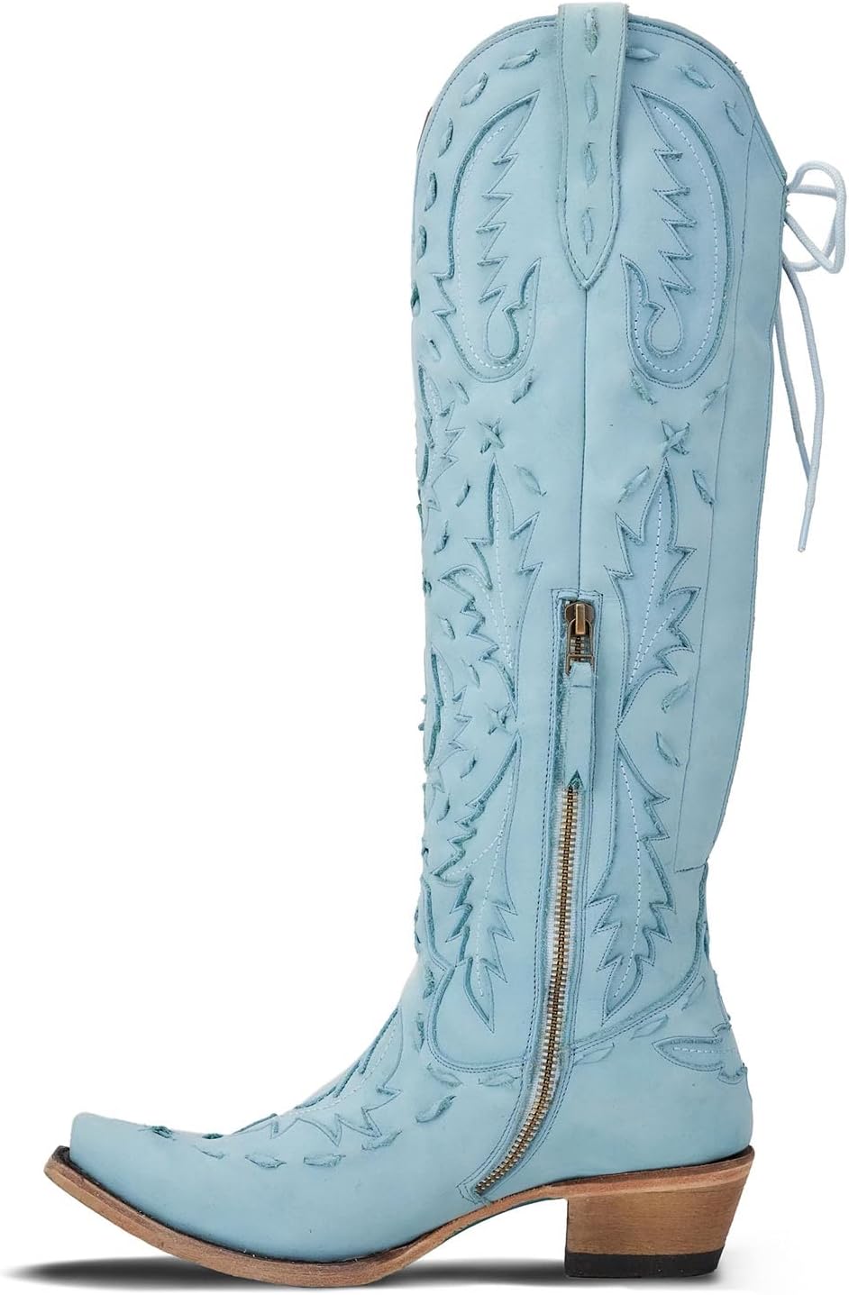 Knee High Cowboy Boots for Women Pointed Toe Side Zipper Cowgirl Boots Women's Lace up Chunky Heel Western Boots - Image 6