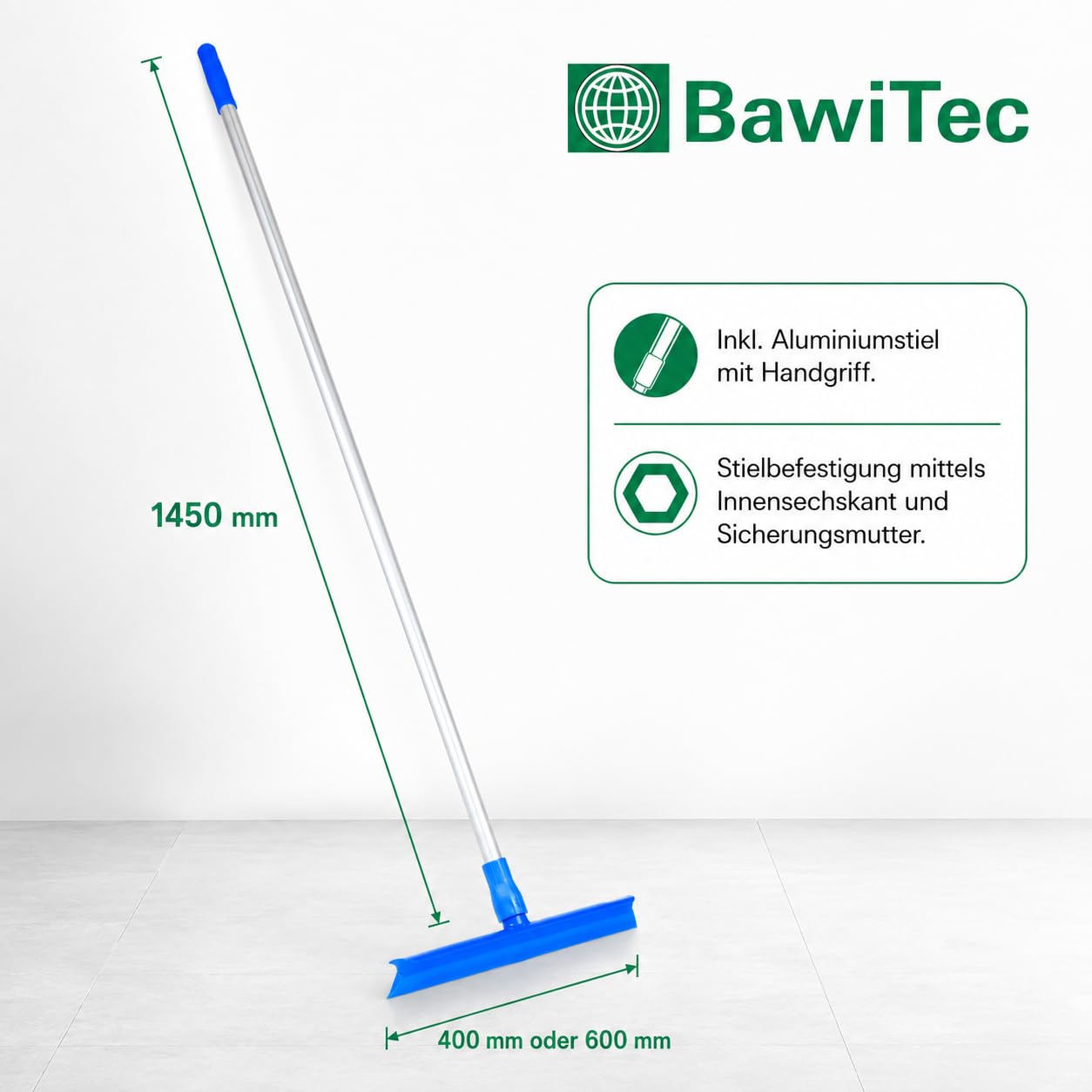 Profi Hygiene Wasserabzieher 40 cm mit Stiel Alustiel Gummi Wasserschieber