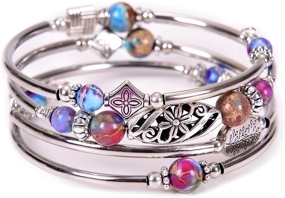 Boho Wrap Beaded Bracelet for Women – Handmade Natural Stone Jewelry – Stainless Steel Adjustable Ethnic Chic Gift