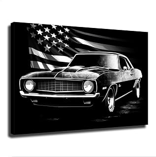 American Muscle Car Car Black and White Poster Picture HD Printing Modern Home Bedroom Wall Art Kitchen Office Decoration (24×36inch_Framed)