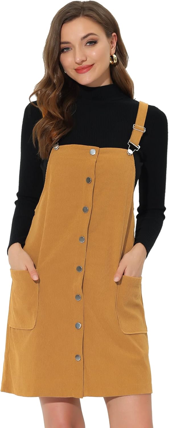 Allegra K Women's Corduroy Overall Dress Adjustable Straps Pinafore Suspender Dress Fall Clothes