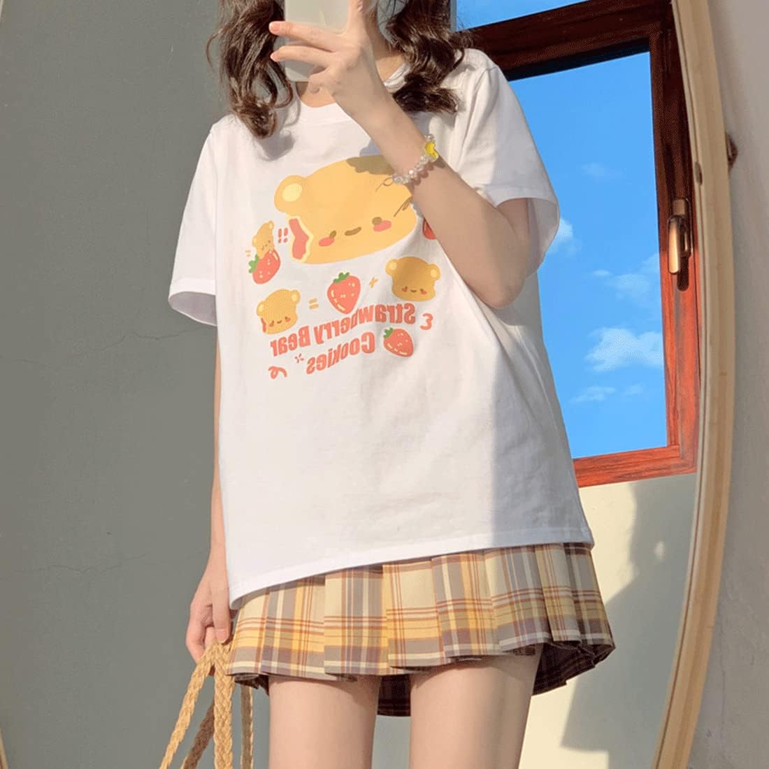 Kawaii Fashion Harajuku Style Pastel Gothic Clothing Crewneck Soft Cartoon Print Bear Cookies T-Shirt - Image 6