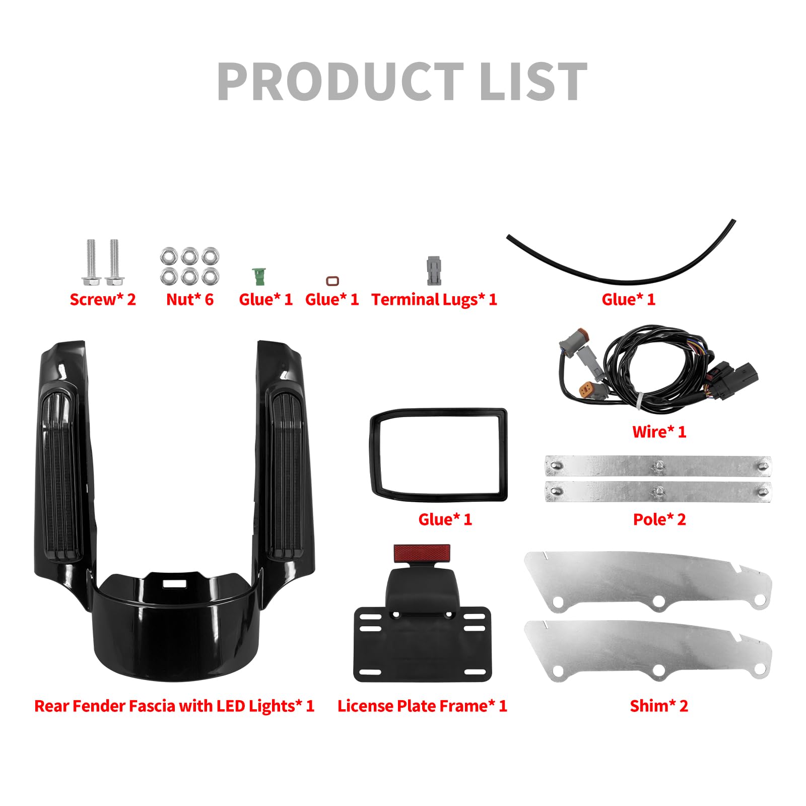 motocicleta trasera Fender Fascia LED luz para Harley Touring Road Glide Street Glide Electra Glide Road King Ultra Limited 14-2019 Negro brillante