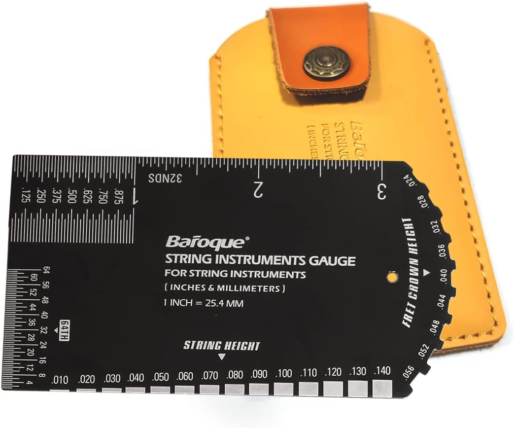 NEW Guitar Ruler String Action Ruler Gauge Tool, Fret Rocker Luthier Tool Guitarist Gift, Guitar Set Up Tool Kit for Electric Bass Acoustic Guitar Ukulele Mandolin Banjo -BONUS LEATHER CASE
