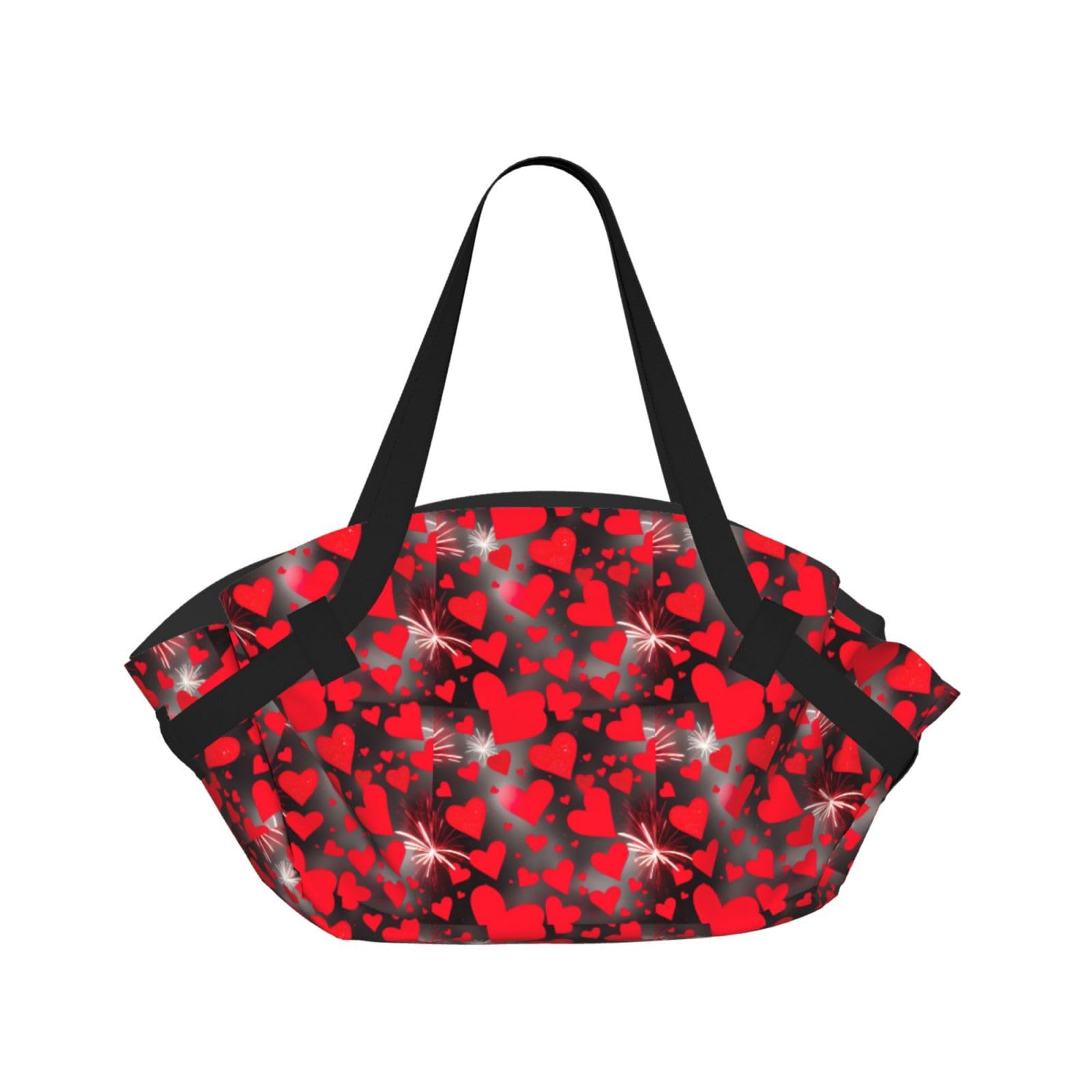 UVBDF Red Hearts Firework 2-in-1 Camping Blanket Tote, Waterproof Stylish Printed Outdoor Bag for Beach Park and Picnic