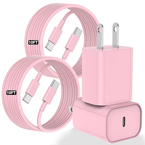 Fashia USB C Charger for iPhone 16 15,10FT USB C Cable and USB C Fast Charger Blcok for iPhone 16 15 Pro/15 Pro Max/15 Plus, Long iPhone 16 15 Fast Charging Cable iPad Pro 12.9/11,iPad Air,Mini-Pink - Pink - 10FT