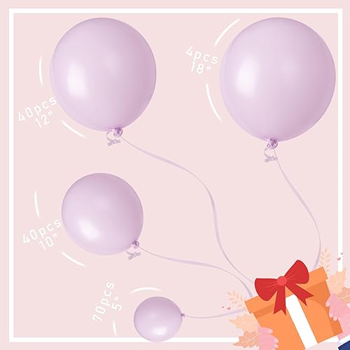 Miniatura 2 de MOMOHOO Globos de color morado macarrón de diferentes tamaños, 154 globos de fiesta de cumpleaños de 5101225 pulgadas, kit de guirnalda de globos de