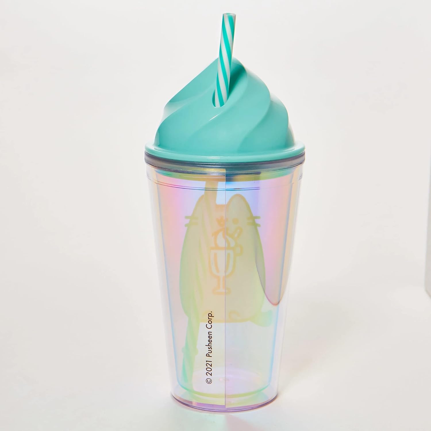 Enesco Pusheen the Cat Iridescent Whipped Tumbler Cup with Straw, 9 Inch, Multicolor