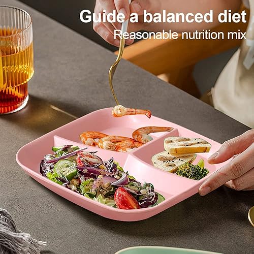 Miniatura 2 de YBOBK HOME Placa de control de porciones para pérdida de peso de adultos, placa de control de porciones bariátrica redonda, placa dividida de paja