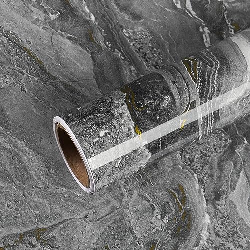 VEELIKE 15.7''x118'' Grey Gold Liquid Marble Contact Paper for Countertops Peel and Stick Waterproof Granite Countertop Paper Self Adhesive Marble Wallpaper Vinyl Roll for Kitchen Bathroom Table Wall