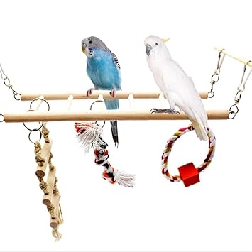 Hypeety Bird Cage Parrot Toys Wood Perch Climbing Ladder Toy Parrot Swings Wood Bridge Ladders Perches Stand for Small Birds Parakeet Cockatiel (E: Hanging Bridge)