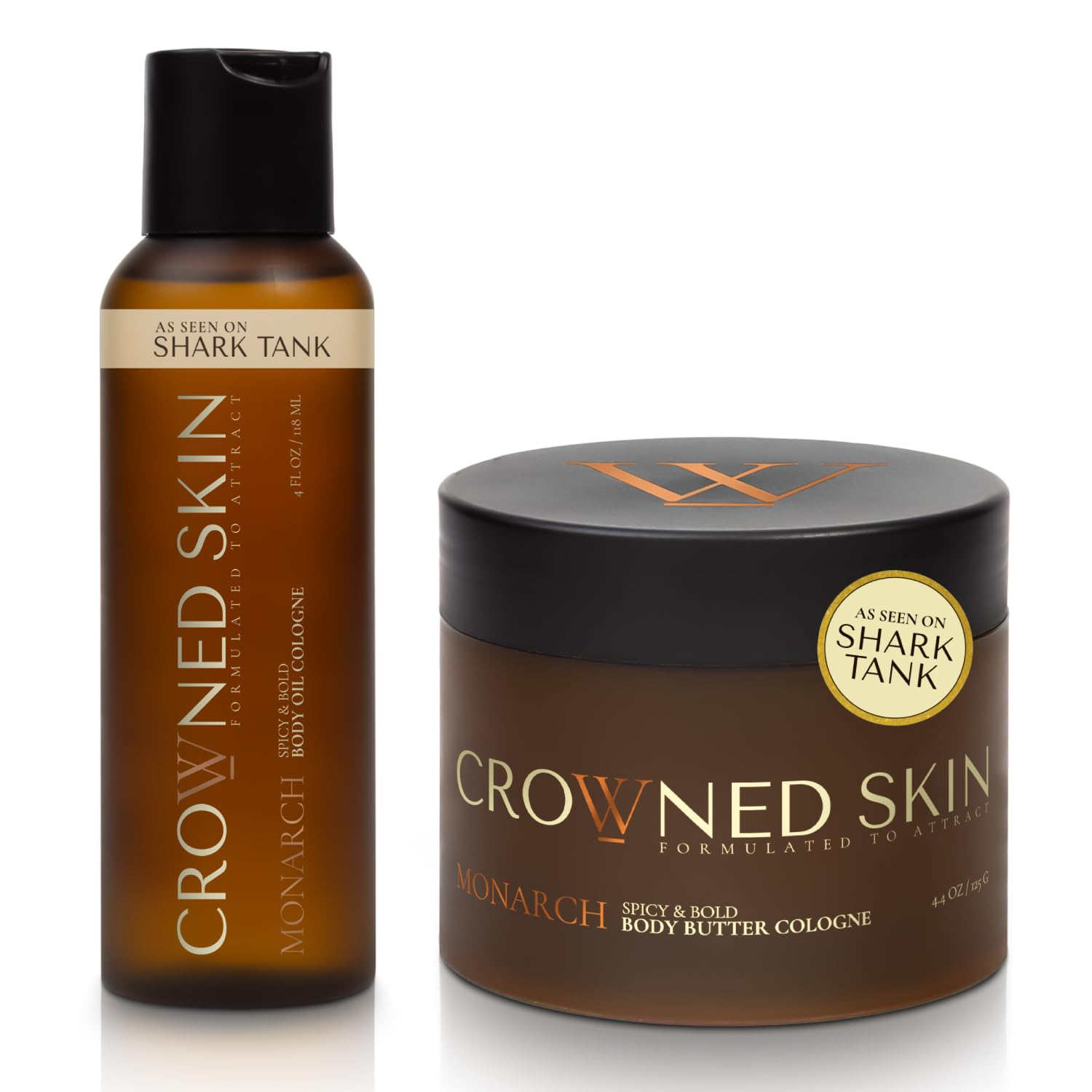 Crowned Skin Monarch Body Butter Cologne and Body Oil Cologne Bundle | As Seen On Shark Tank | Skin Care Set with White Musk & Cedarwood Scent | Natural Shea & Mango Butters | All-Day Fragrance