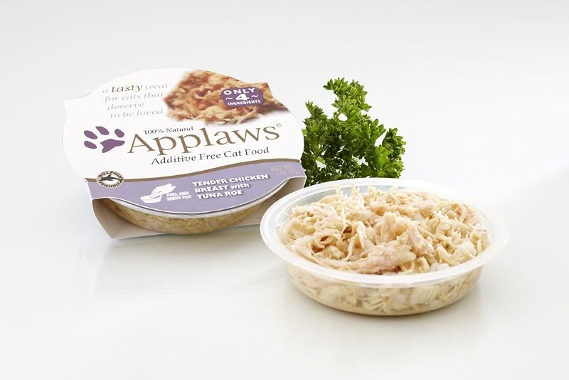 Ração Úmida Complementar para Gatos Adultos Applaws com Peito de Frango e Ovas de Atum, Pacote com 18 Bandejas de 60 g